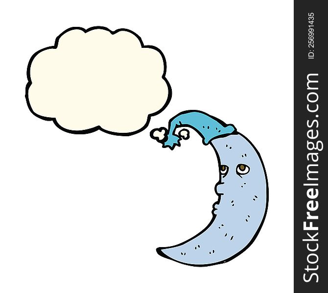 sleepy moon cartoon with thought bubble