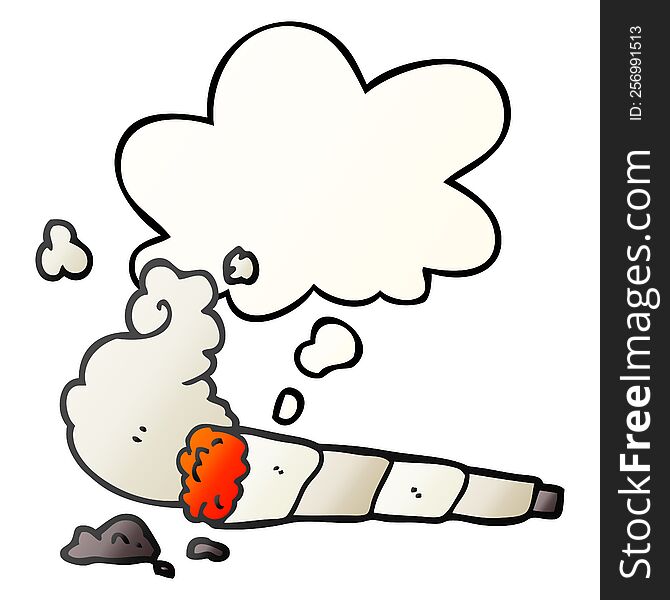 cartoon cigarette with thought bubble in smooth gradient style