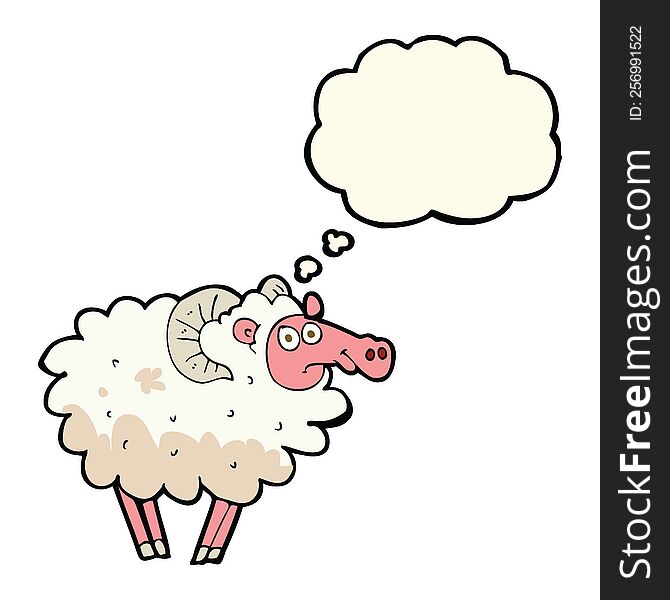 cartoon dirty sheep with thought bubble