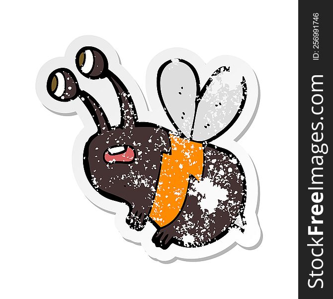 Retro Distressed Sticker Of A Cartoon Frightened Bee