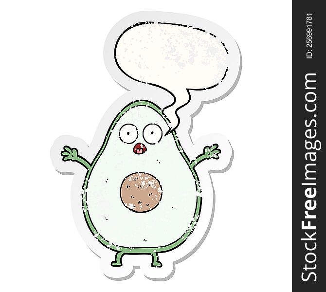 Cartoon Avocado And Speech Bubble Distressed Sticker