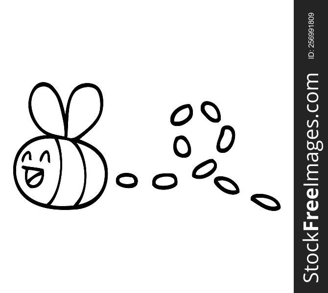 Black And White Cartoon Buzzing Bee