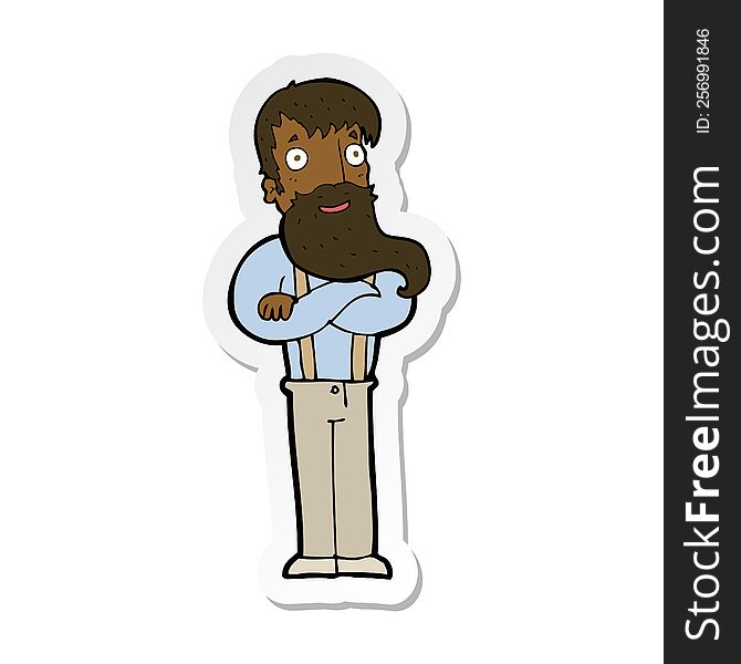 Sticker Of A Cartoon Bearded Hipster Man