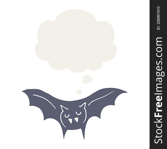 cartoon vampire bat with thought bubble in retro style
