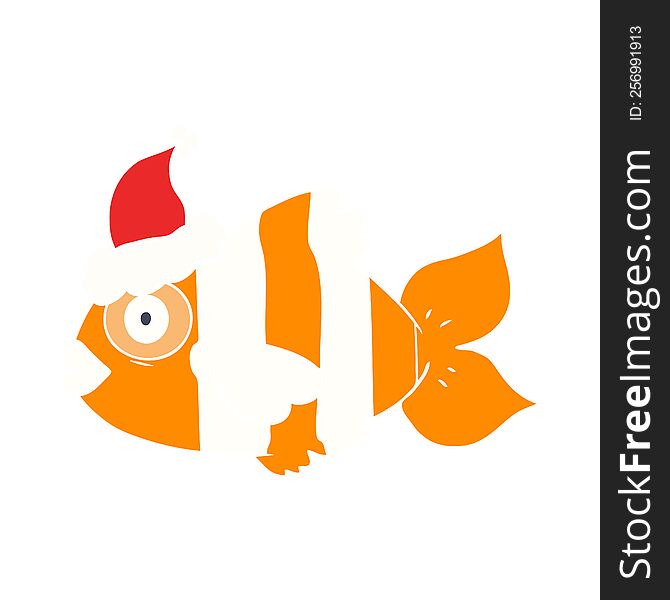 Flat Color Illustration Of A Exotic Fish Wearing Santa Hat