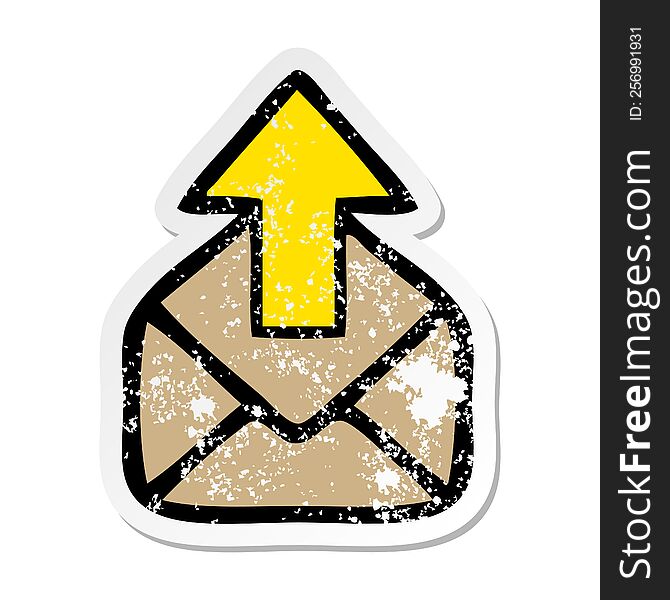 Distressed Sticker Of A Cute Cartoon Envelope With Arrow