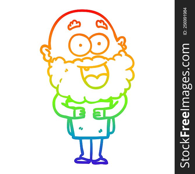 Rainbow Gradient Line Drawing Cartoon Crazy Happy Man With Beard And Book