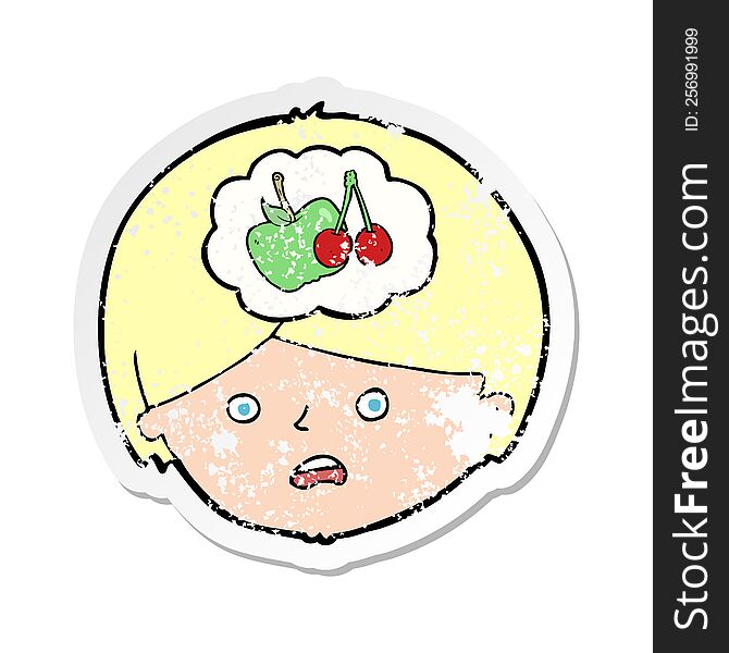 retro distressed sticker of a cartoon man thinking about healthy eating