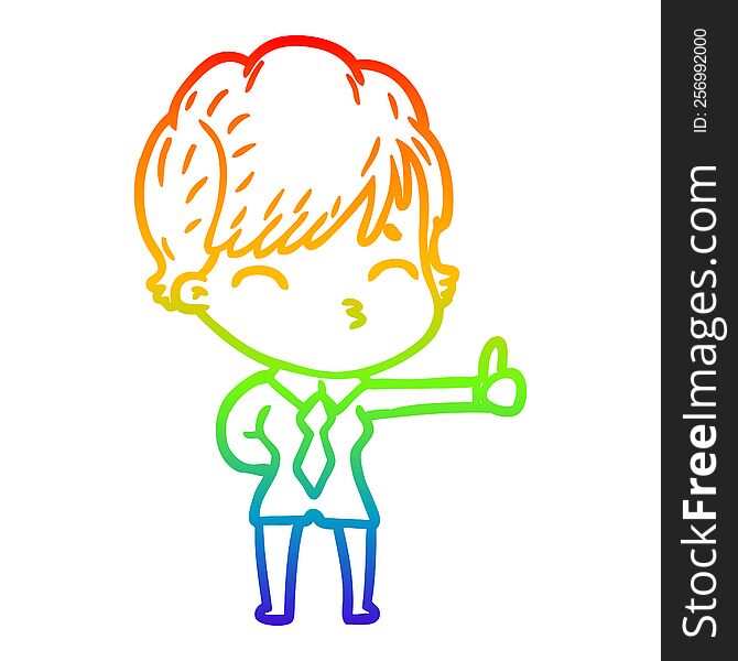 rainbow gradient line drawing cartoon woman thinking