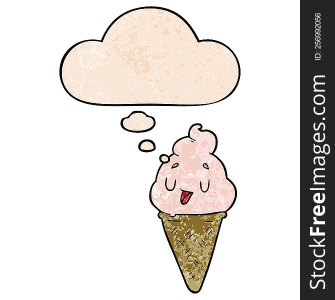 cute cartoon ice cream with thought bubble in grunge texture style. cute cartoon ice cream with thought bubble in grunge texture style