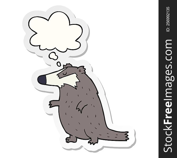 cartoon badger with thought bubble as a printed sticker