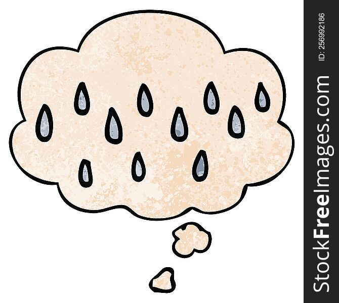 Cartoon Rain And Thought Bubble In Grunge Texture Pattern Style