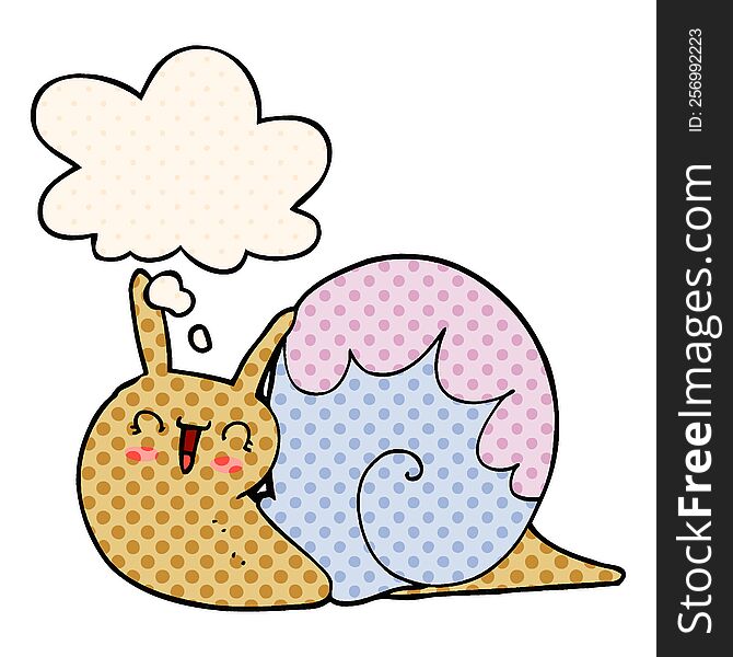 Cute Cartoon Snail And Thought Bubble In Comic Book Style