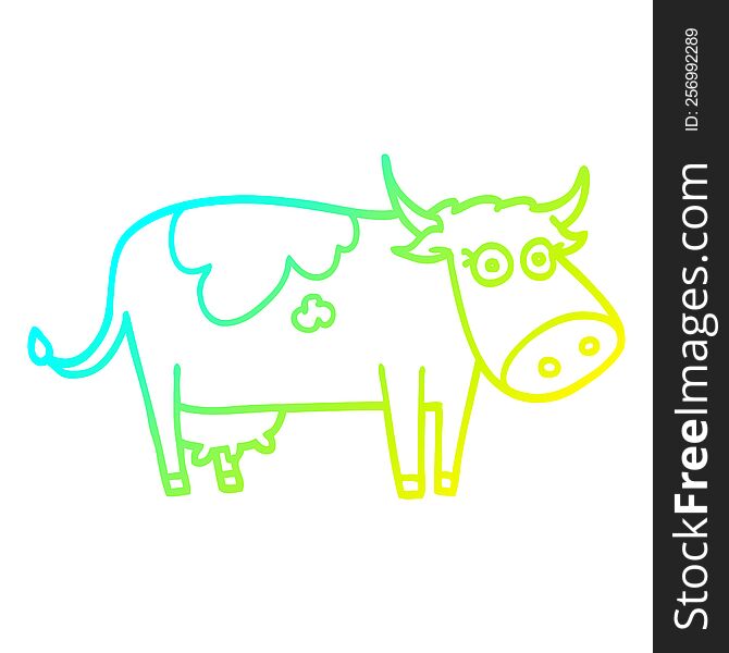 Cold Gradient Line Drawing Cartoon Farm Cow