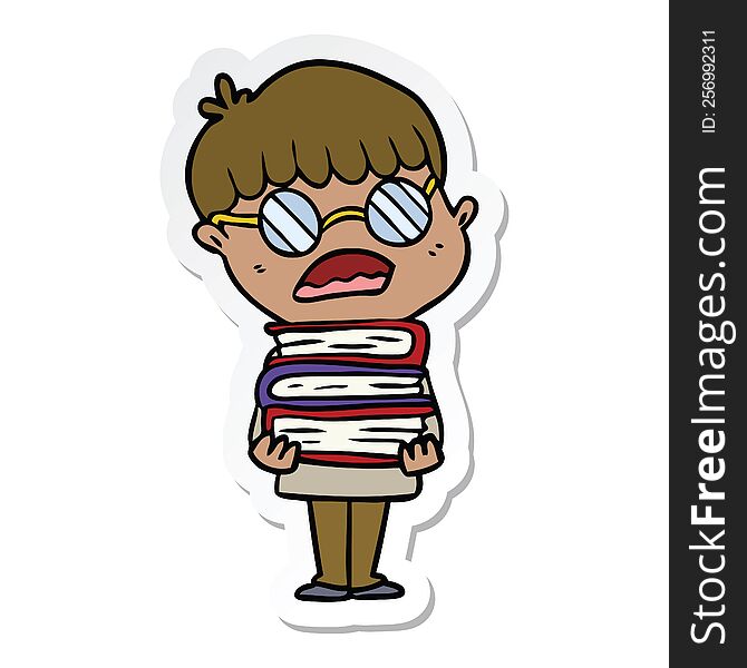 sticker of a cartoon boy with books wearing spectacles