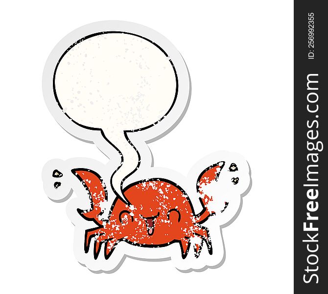 Cartoon Crab And Speech Bubble Distressed Sticker