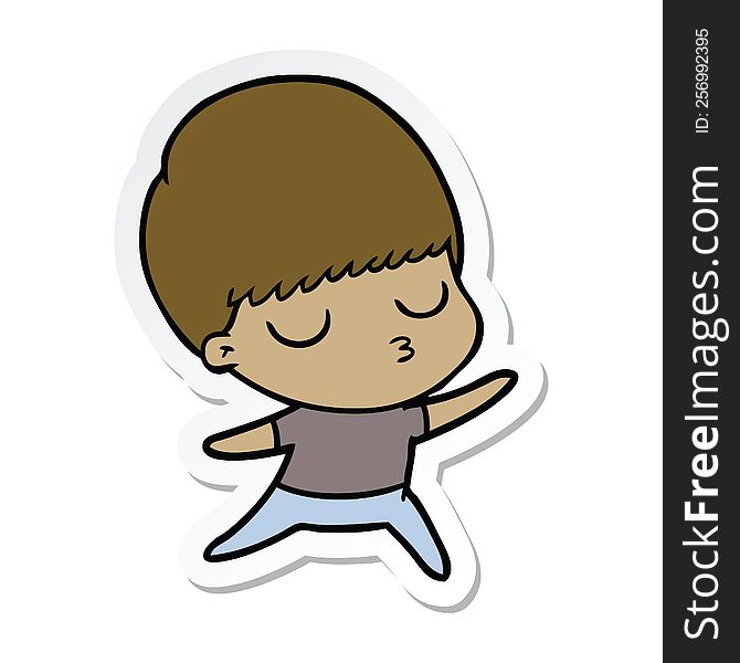 Sticker Of A Cartoon Calm Boy