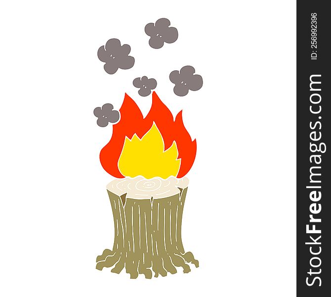 Flat Color Illustration Of A Cartoon Burning Tree Stump