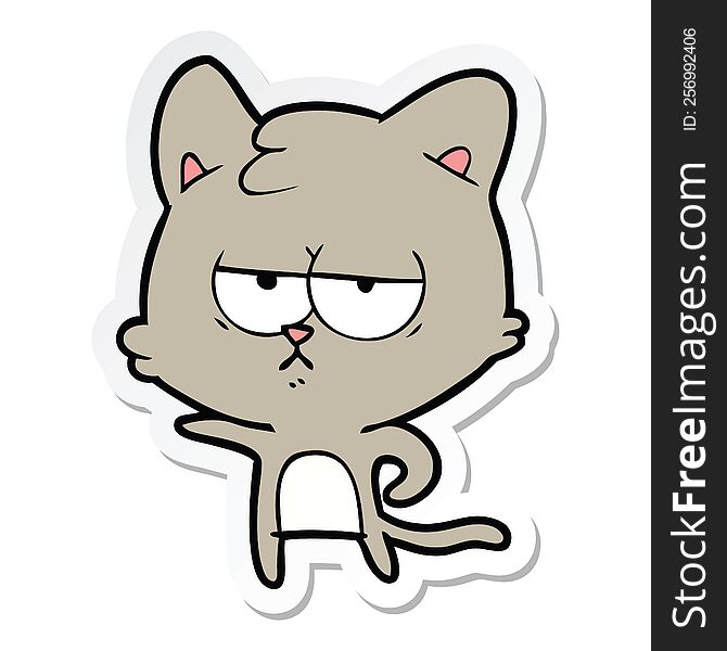 Sticker Of A Bored Cartoon Cat