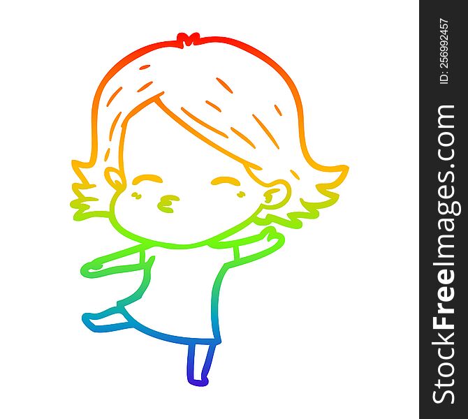 Rainbow Gradient Line Drawing Cartoon Woman Dancing