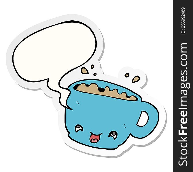 Cartoon Cup Of Coffee And Speech Bubble Sticker