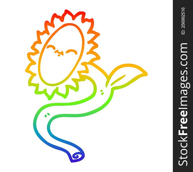 Rainbow Gradient Line Drawing Cartoon Sunflower