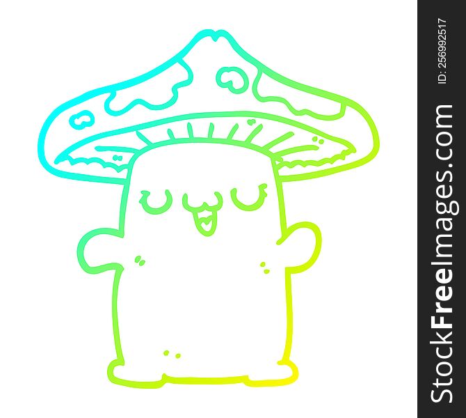 Cold Gradient Line Drawing Cartoon Mushroom Creature
