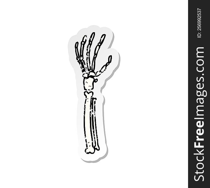 Retro Distressed Sticker Of A Cartoon Skeleton Hand