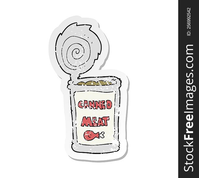 Retro Distressed Sticker Of A Cartoon Canned Meat