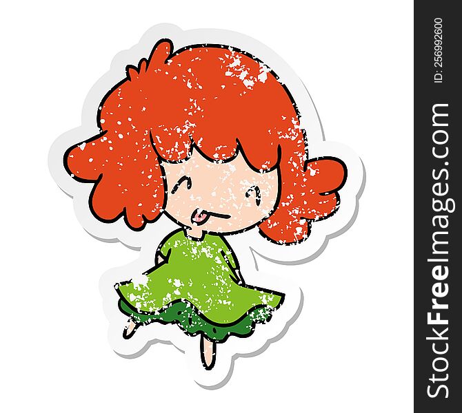 distressed sticker cartoon illustration of a cute kawaii girl. distressed sticker cartoon illustration of a cute kawaii girl