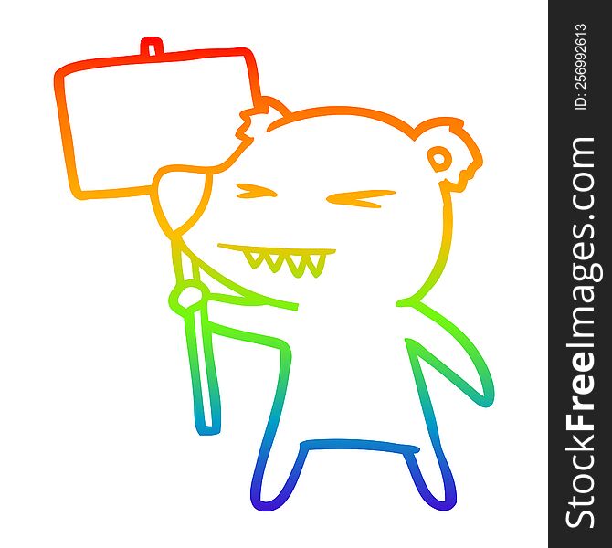 rainbow gradient line drawing of a angry bear cartoon protesting