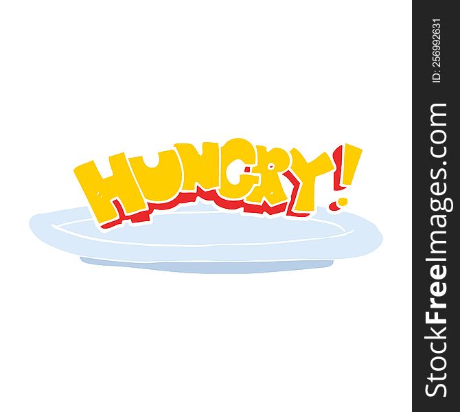 Flat Color Illustration Of A Cartoon Empty Plate With Hungry Symbol