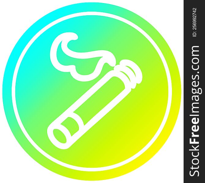 lit cigarette circular icon with cool gradient finish. lit cigarette circular icon with cool gradient finish