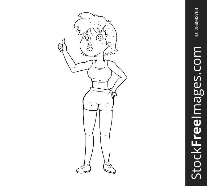 Black And White Cartoon Happy Gym Woman