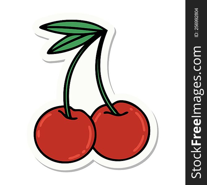sticker of tattoo in traditional style of cherries. sticker of tattoo in traditional style of cherries