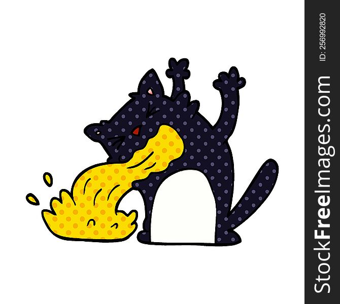 cartoon doodle cat being sick