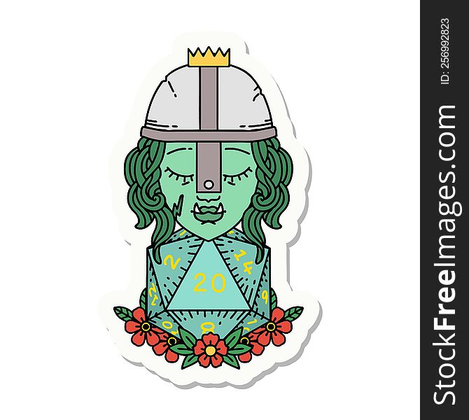 sticker of a orc fighter character with natural twenty dice roll. sticker of a orc fighter character with natural twenty dice roll