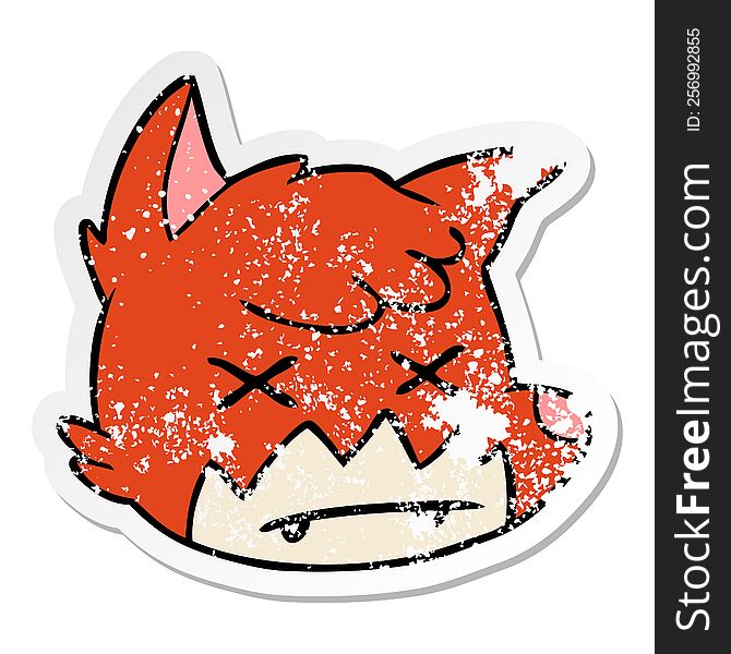 Distressed Sticker Of A Cartoon Dead Fox Face