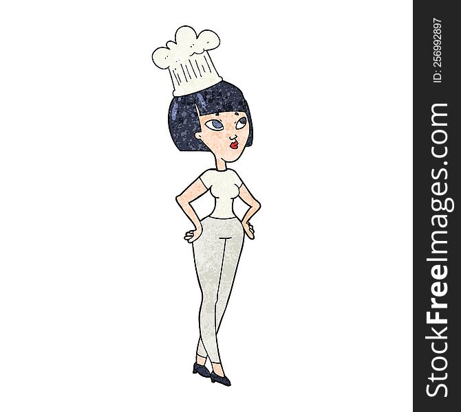 freehand textured cartoon female chef. freehand textured cartoon female chef