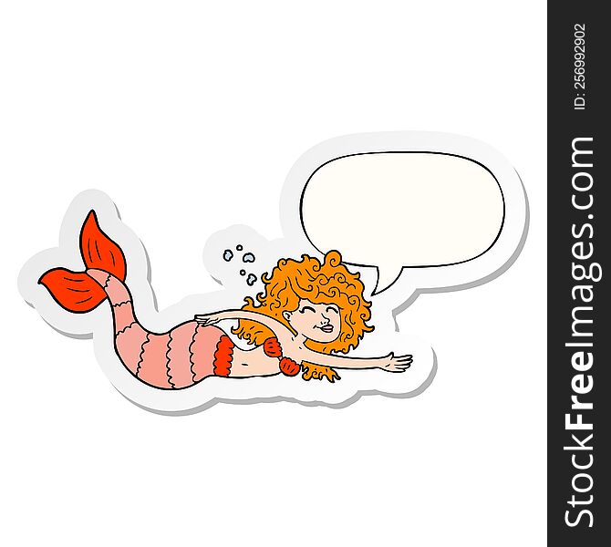 cartoon mermaid with speech bubble sticker. cartoon mermaid with speech bubble sticker