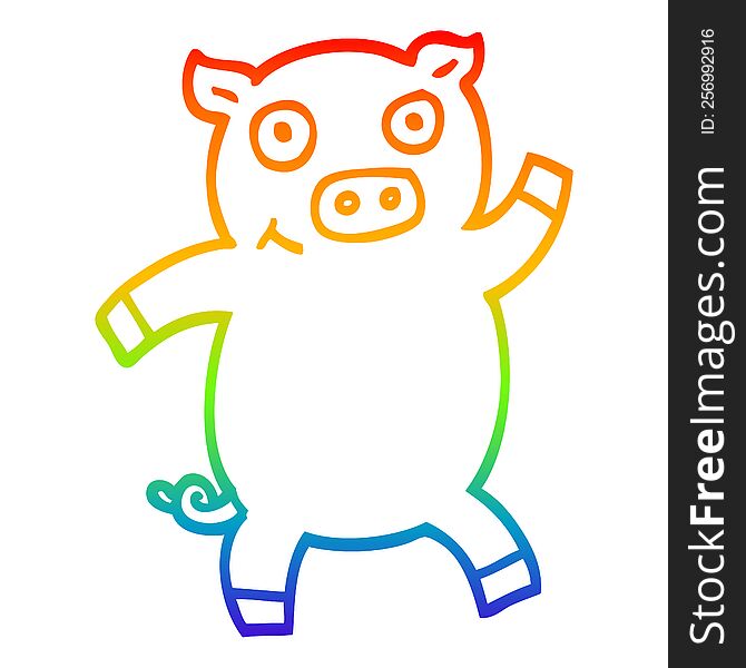 Rainbow Gradient Line Drawing Cartoon Dancing Pig