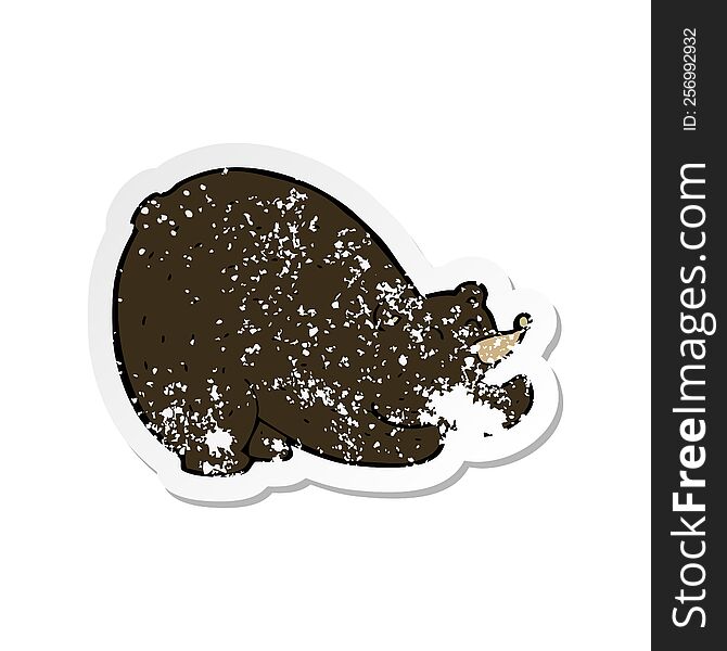Retro Distressed Sticker Of A Cartoon Stretching Black Bear