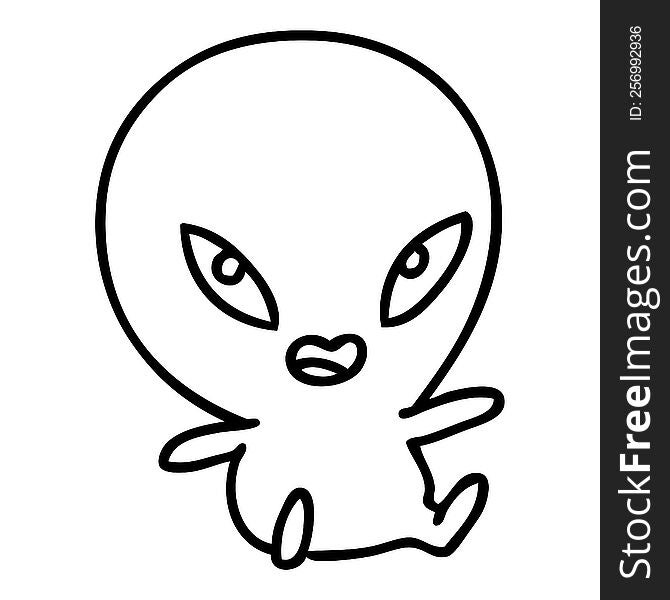 cute line doodle of an alien. cute line doodle of an alien