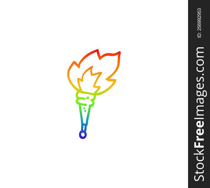 rainbow gradient line drawing of a cartoon flaming torch