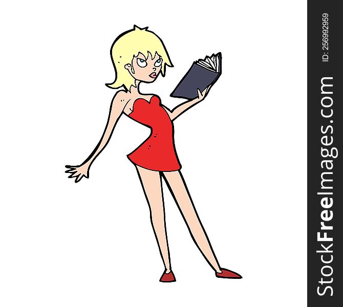 cartoon woman reading book