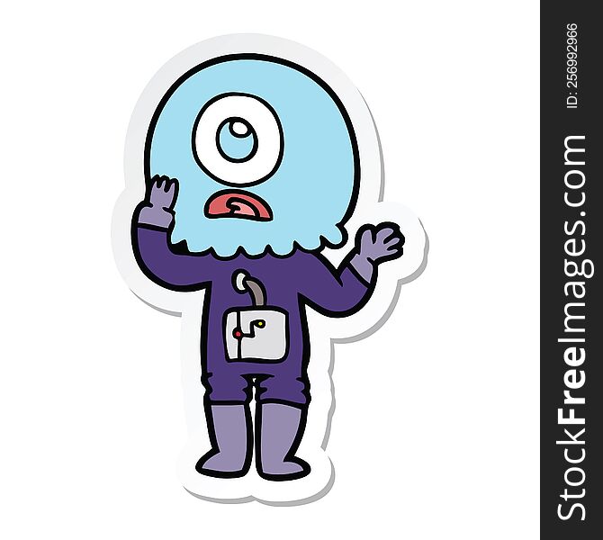 Sticker Of A Worried Cartoon Cyclops Alien Spaceman
