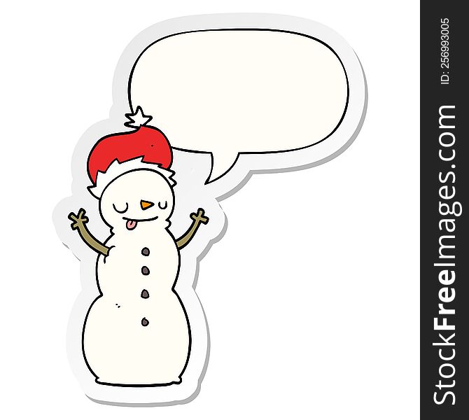 cartoon christmas snowman with speech bubble sticker