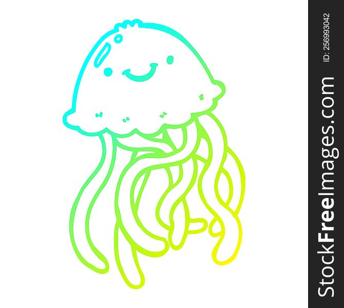 Cold Gradient Line Drawing Cartoon Happy Jellyfish
