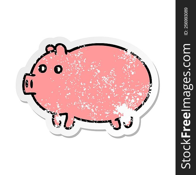 Distressed Sticker Of A Cute Cartoon Fat Pig