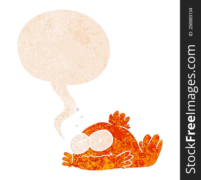 Cartoon Goldfish And Speech Bubble In Retro Textured Style